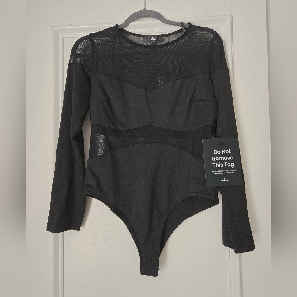 Lulu's Black Mesh Long Sleeve Bodysuit